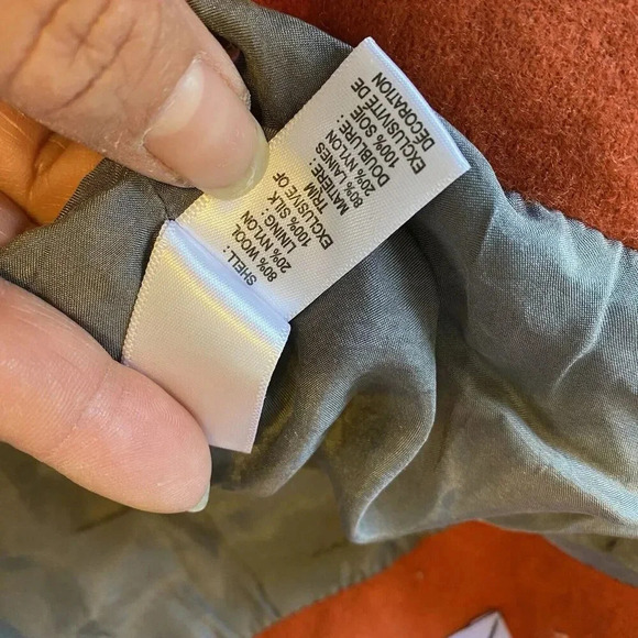 Luxury Silk Wool PeaCoat Jacket Career Business Lady 4/S Orange 3/4 Slv VeraWang - Picture 5 of 9